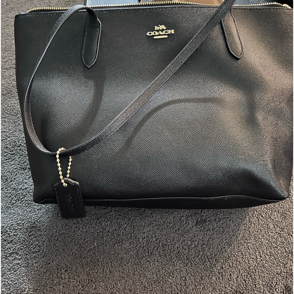 Coach Black Leather Tote….gold accents